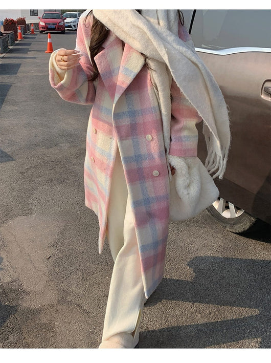 Abrigo Largo de Lana Arcoíris para Mujer Estilo Coreano - Image 11