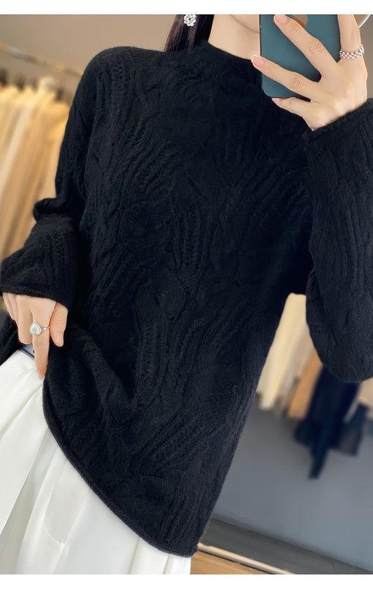Suéter Hueco Cuello Alto Liso para Otoño e Invierno - Image 19