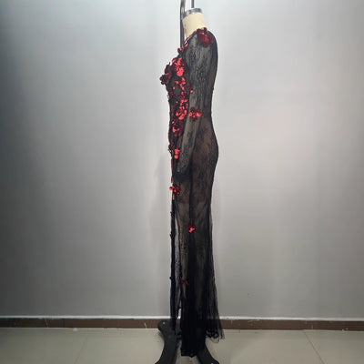 Vestido de Fiesta Elegante con Lentejuelas, Escote Redondo y Transparencias - Image 3