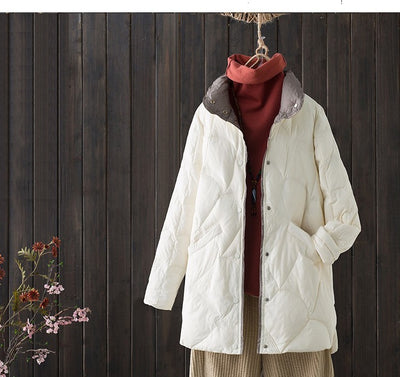 Abrigo Ligero de Plumón Otoño Invierno Mujer Largo Elegante Retro - Image 13