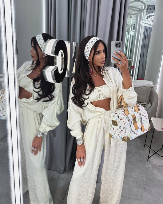 Conjunto de 3 Piezas: Camisa Manga Larga con Solapa, Top Tubo y Pantalón Ancho - Image 26