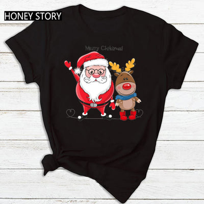 Playera Navideña Roja para Parejas - Diseño Reno y Santa - Image 20