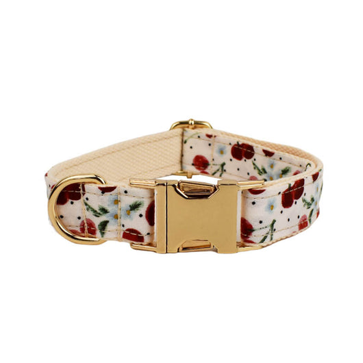 Collar para Mascotas con Estampado de Cerezas, Correa de Tracción y Hebilla Dorada Desprendible - Image 2