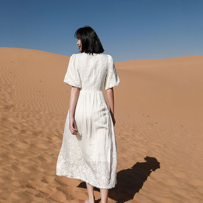 Vestido Blanco de Playa con Mangas Abullonadas - Perfecto para Vacaciones - Image 5