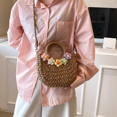 Bolsa Tejida de Paja Estilo Mori con Flores - Bolso de Mano Artesanal - Image 9