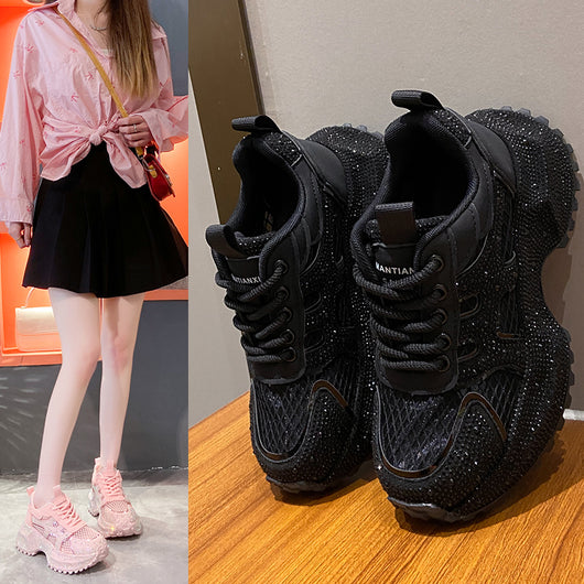 Zapatillas Deportivas Plataforma Gruesa para Mujer con Brillo y Cristales - Amarillo Claro - Image 18