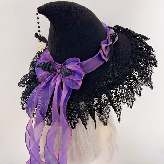 Sombrero Gótico Bruja Lolita de Encaje Hecho a Mano