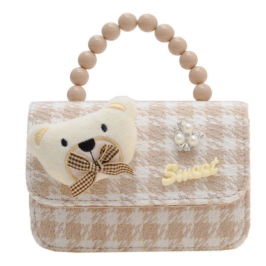 Bolso Crossbody Cuadros Marrones con Detalle Pearl - Image 5