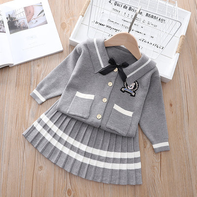 Conjunto de Dos Piezas: Cardigan Bordado de Manga Larga y Falda Plisada - Image 8