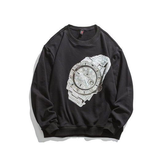 Sudadera Estampada Otoño con Diseño de Reloj
