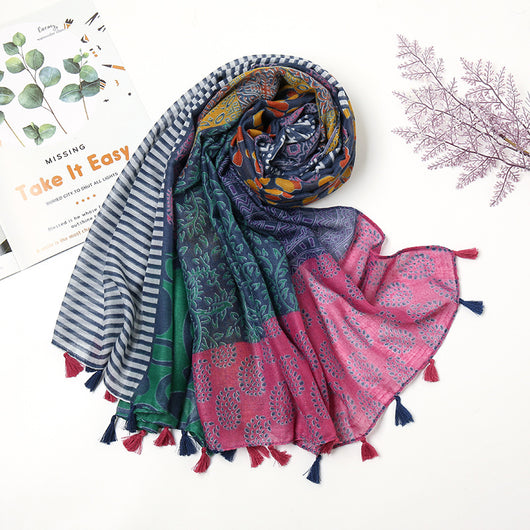 Pañuelo Bohemio Patchwork Retro con Estampado de Cachemira - Image 19