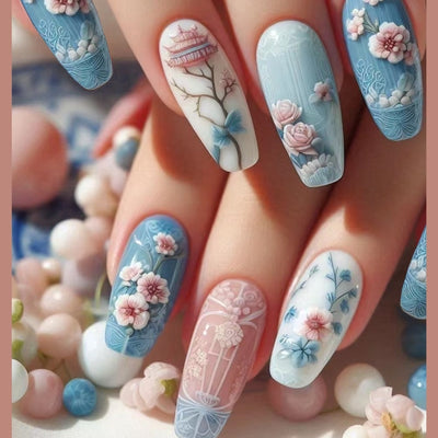 Uñas Postizas Flor Begonia Blanca - Set de 24 Piezas con Esmalte Incluido - Image 17