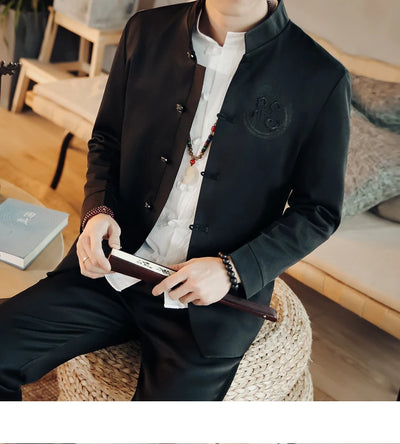 Traje Chino Tradicional Bordado Slim Fit con Cuello Mao - Image 9