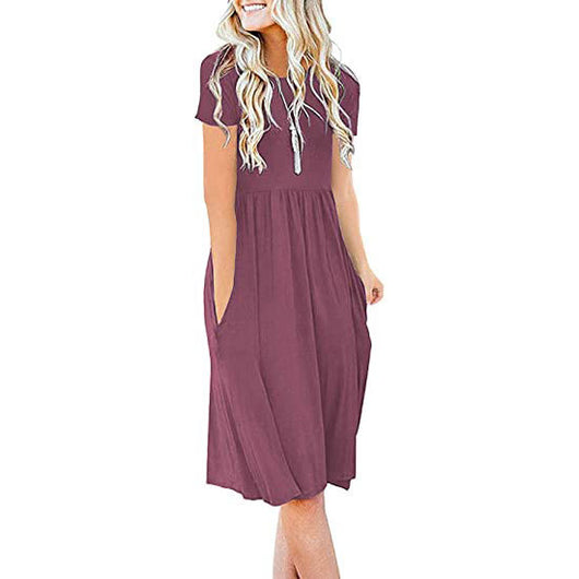 Vestido Holgado de Cuello Redondo y Manga Corta - Image 10