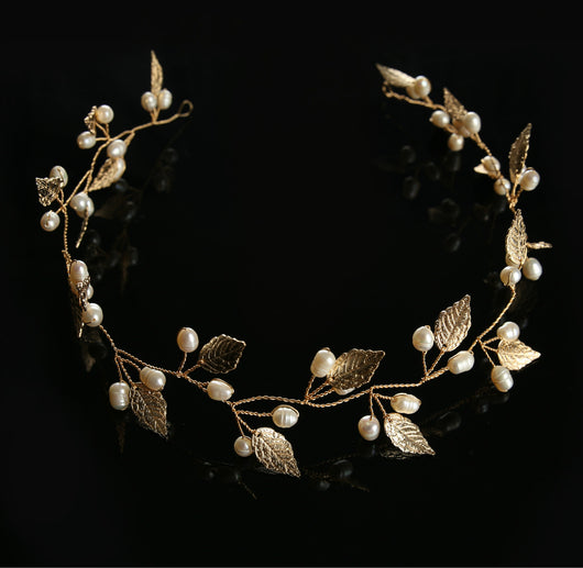 Diadema de perlas tejida a mano para novia - Image 12