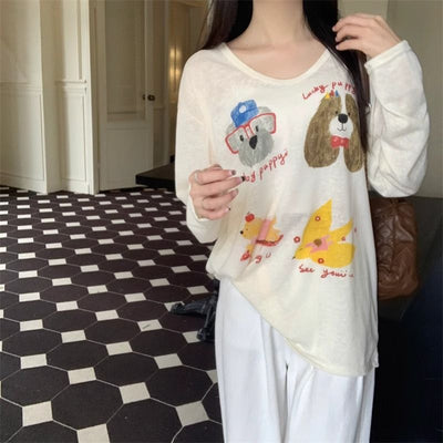 Camiseta Holgada Estampado Perrito Adorable Manga Larga - Image 12