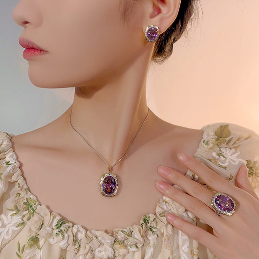 Conjunto de Joyas con Rosas Secas - Collar, Aretes y Anillo de Lujo - Image 4