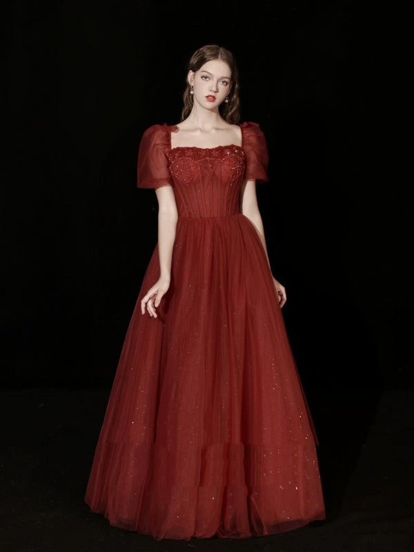 Vestido Rojo Elegante con Mangas Abullonadas para Cenas Especiales - Image 4