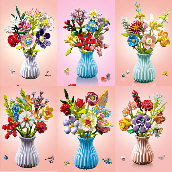 Bloques de Construcción Flores con Piezas Pequeñas - Juguete Educativo Armable