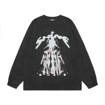 Camiseta Oversize Manga Larga con Estampado Rock Lavado - Image 9