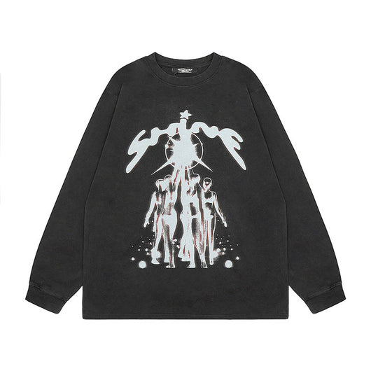 Camiseta Oversize Manga Larga con Estampado Rock Lavado - Image 9