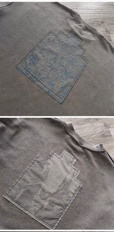 Suéter Hombre Cuello Redondo Gris Oscuro Teñido Batik Relajado - Image 5