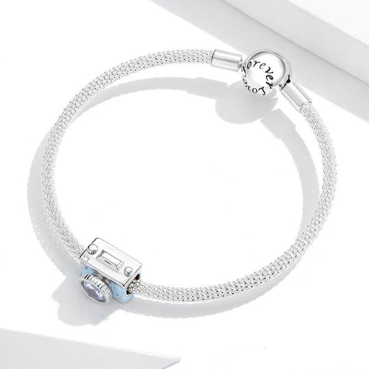 Pulsera de Plata Esterlina con Cámara Brillante y Cuentas - Image 2