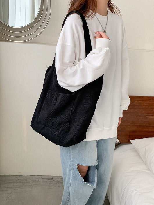 Bolso de Hombro Corduroy Capacidad Grande - Estilo Literario y Versátil - Image 11