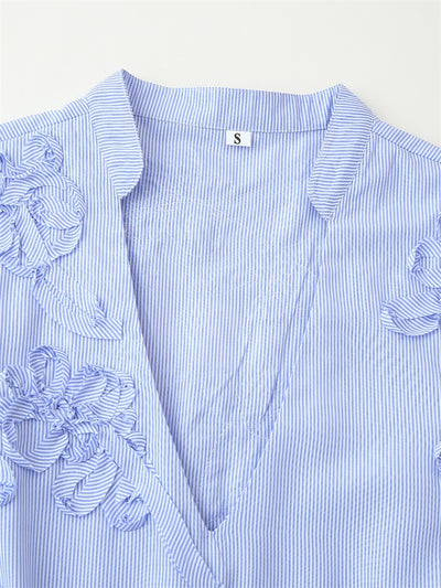 Camisa de Manga Larga Popelina Floral con Rayas Texturizadas - Image 4
