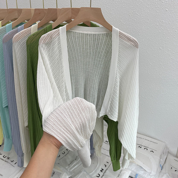 Blusa Protectora Solar con Mangas Farol Huecas y Corte Suelto