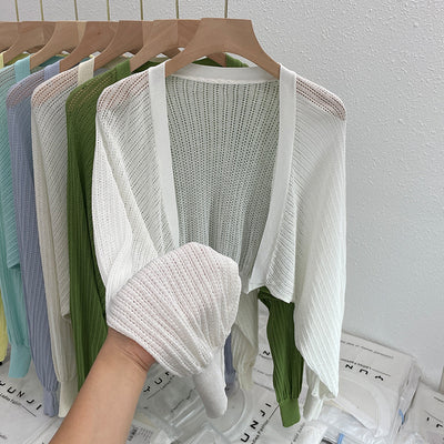 Blusa Protectora Solar con Mangas Farol Huecas y Corte Suelto