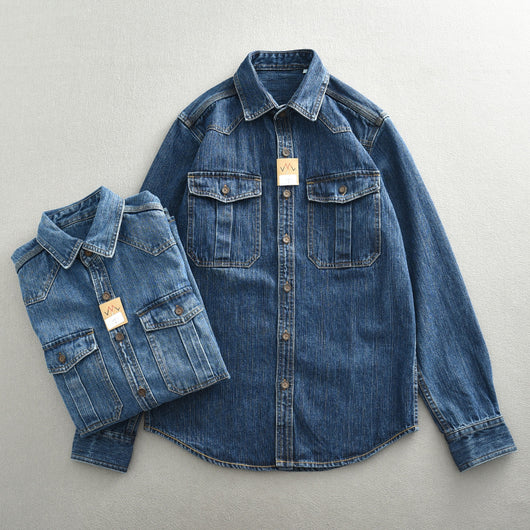 Camisa de Trabajo Denim Grueso Oversized Manga Larga para Hombre - Image 3