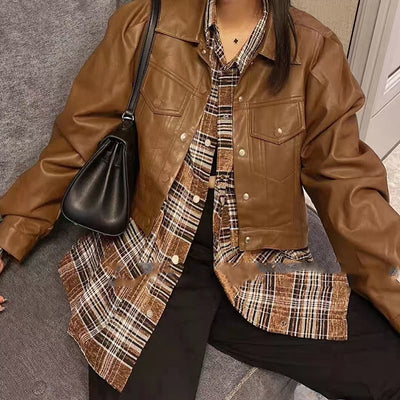 Chaqueta de Cuero Cropped para Motociclista - Primavera y Otoño - Image 9
