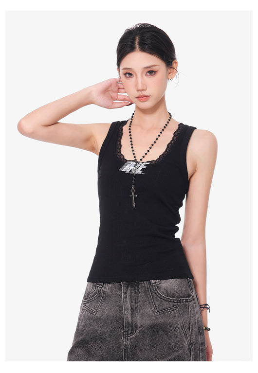 Camisola Negra de Encaje con Cuello U - Top Slim Ajustado para Mujer - Image 17