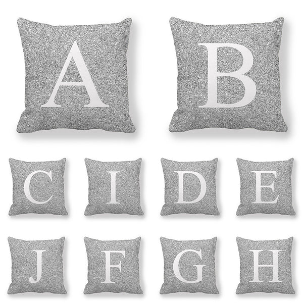 Funda de Almohada Gris con Letras Encriptadas - Tela Melocotón Premium