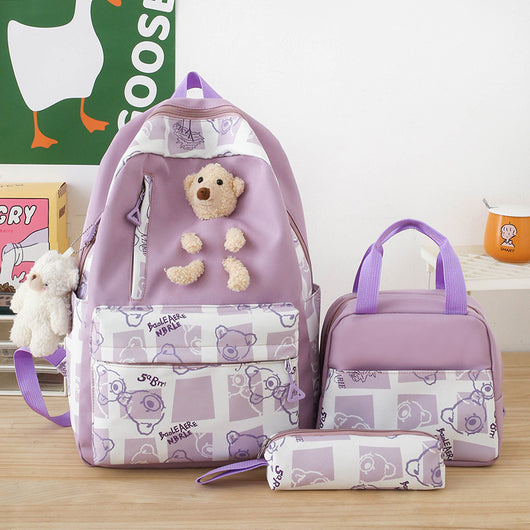 Set de 3 Piezas: Mochila Escolar con Diseño Osito y Lonchera para Niñas - Image 8