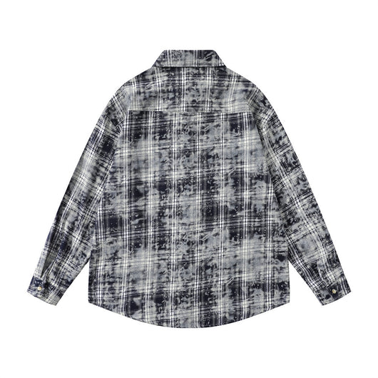 Camisa Manga Larga Cuadros Tie-Dye Vintage Hombre Estilo Retro - Image 3