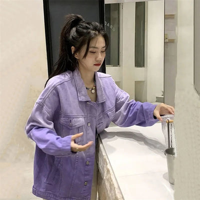 Chaqueta de Mezclilla Degradado Morado Tie Dye Slim Fit para Mujer