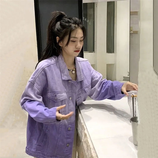 Chaqueta de Mezclilla Degradado Morado Tie Dye Slim Fit para Mujer