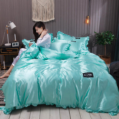 Juego de Sábanas de Seda Pura Lavada Ice Silk Cuatro Piezas con Funda Nórdica - Image 5