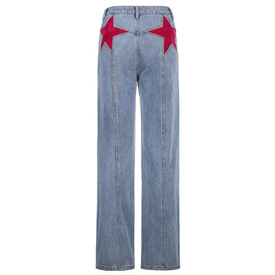 Jeans Rectos con Estrella de Cinco Puntas - Estilo Retro Net Red - Image 10
