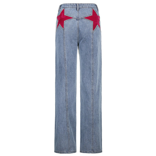 Jeans Rectos con Estrella de Cinco Puntas - Estilo Retro Net Red - Image 10