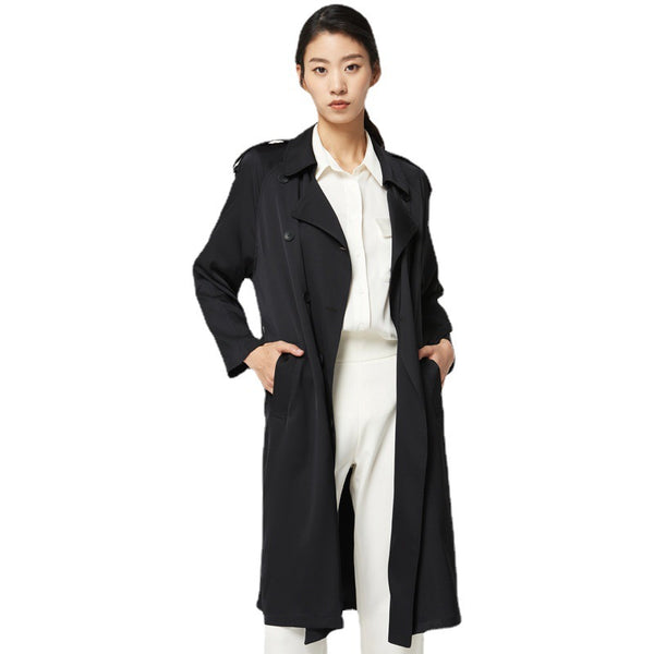 Abrigo Trench de Seda Doble Largo para Mujer
