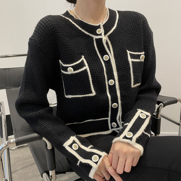 Cardigan de Lana Tejido con Combinación de Colores