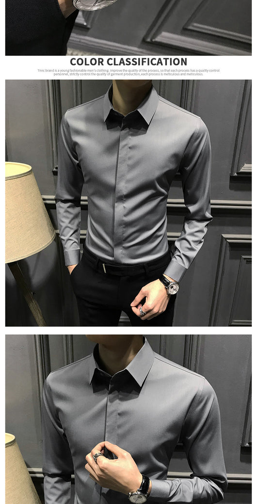 Camisa Ejecutiva Manga Larga Estilo Coreano para Hombre - Image 13
