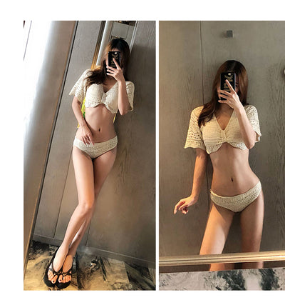 Bikini Tejido Beige con Mangas Cortas Divididas - Image 9