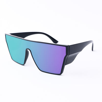 Black frame sports cycling sunglasses with vibrant purple polarized shield lenses, ideal for biking and outdoor activities. - Image 5