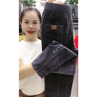 Pantalones Pencil Cintura Alta Estilo Coreano en Pana Suelta - Image 4