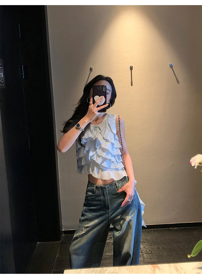 Blusa Sin Mangas con Volantes Irregulares para Mujer - Image 15