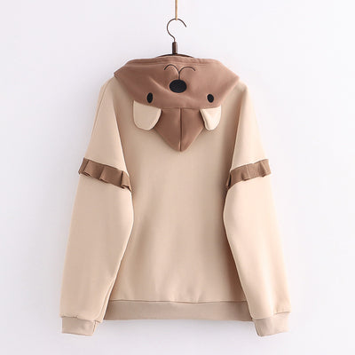 Suéter Suelto con Capucha y Bordado de Osito en Terciopelo para Mujer - Image 5